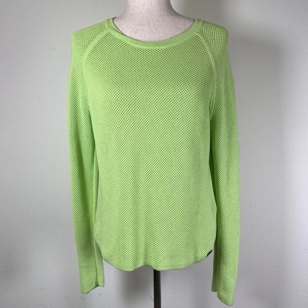 Sweaty‎ Betty Idol Mesh Sweater Women's Large Neon Green Crewneck Athletic Run